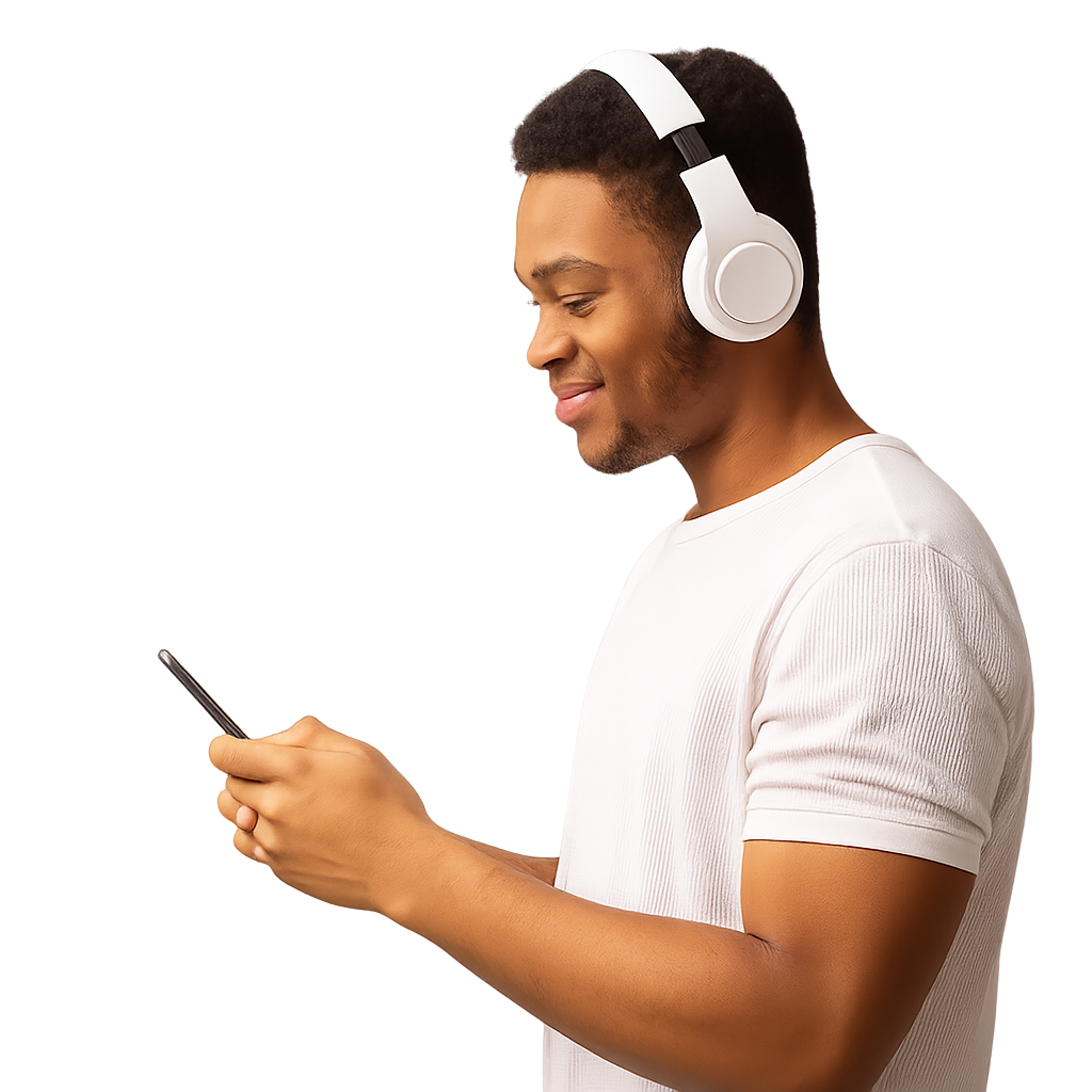 Persona escuchando el podcast